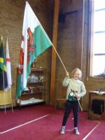 Millie and the flag of Wales